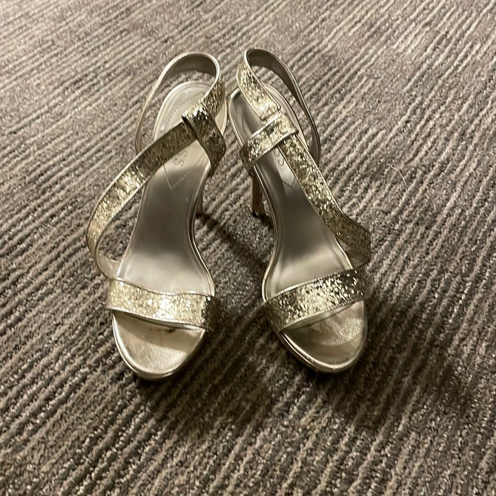 Gold sparkle heels